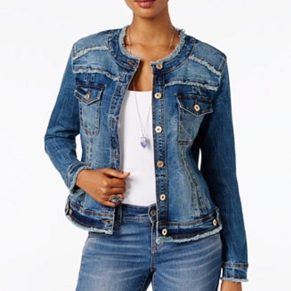 INC International Concepts Jackets & Blazers - INC International Concepts Distressed Blue Jean Jacket